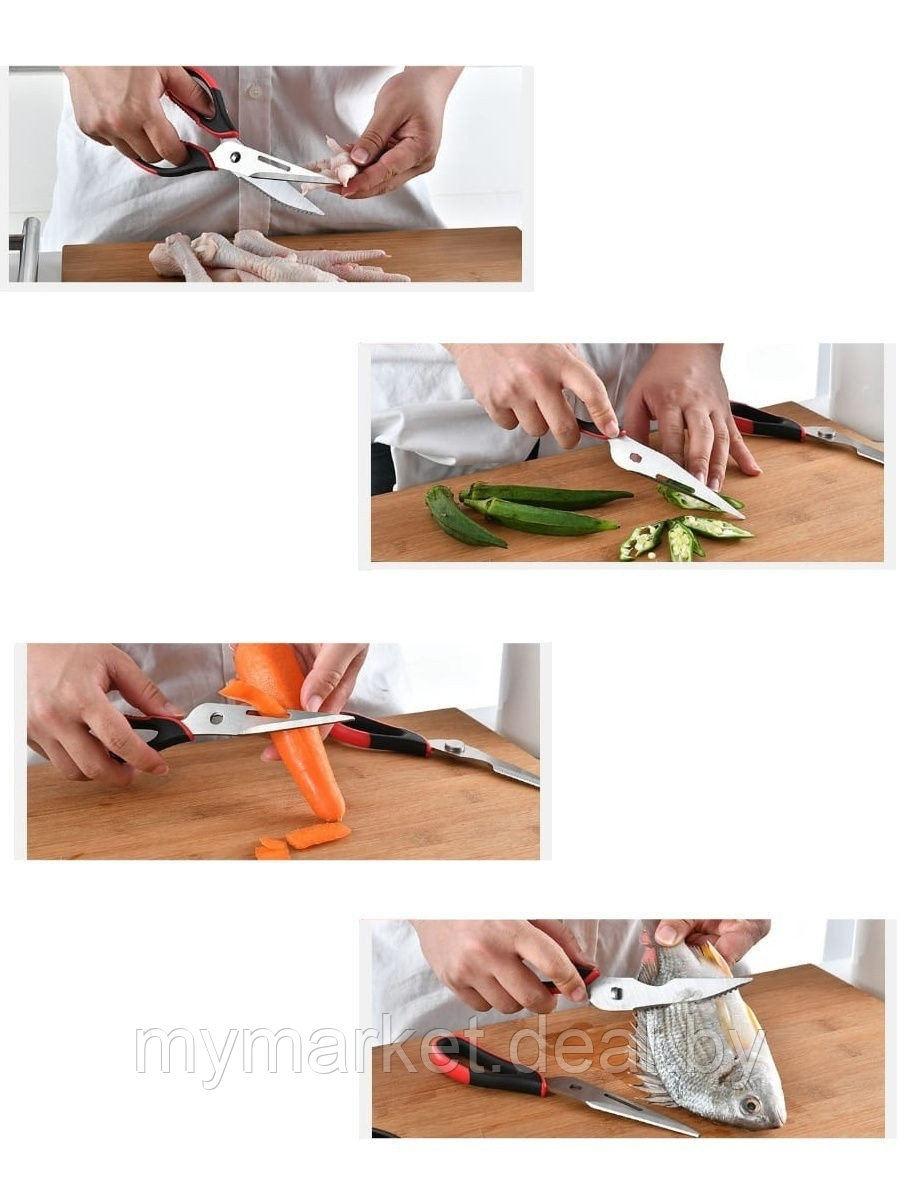 Ножницы кухонные для разделки рыбы и курицы Scissors WS-812 из нержавеющей стали с магнитным держателем 10 в 1 - фото 7 - id-p189886915