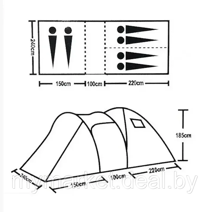 6ти местная 2х комнатная туристическая палатка lanyu LY-1636 / 6ти-местная 2х комнатная кемпинговая палатка - фото 5 - id-p189886999