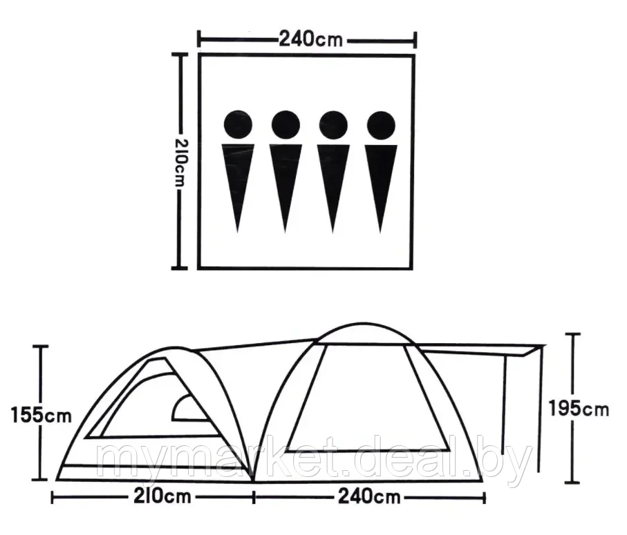 4-х местная туристическая палатка lanyu LY-1706 / 4х-местная туристическая палатка с коридором - фото 5 - id-p189887016