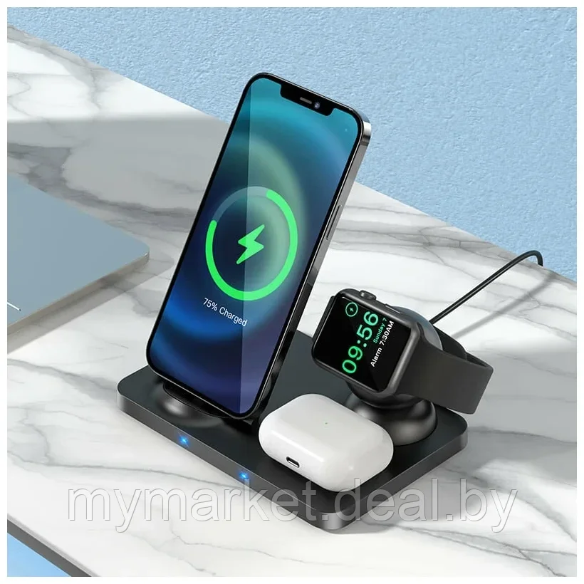 Сетевое зарядное устройство Hoco CW33 3 в 1 для Iphone/Apple Watch/AirPods/Pencil, 15W/15Вт - фото 6 - id-p189885434