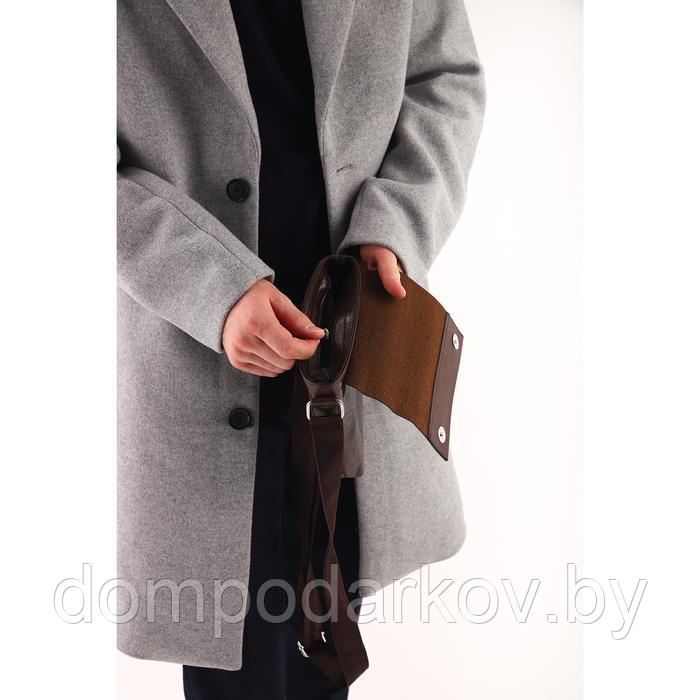 Планшет мужской на молнии, наружный карман, длинный ремень, цвет коричневый - фото 7 - id-p189896356