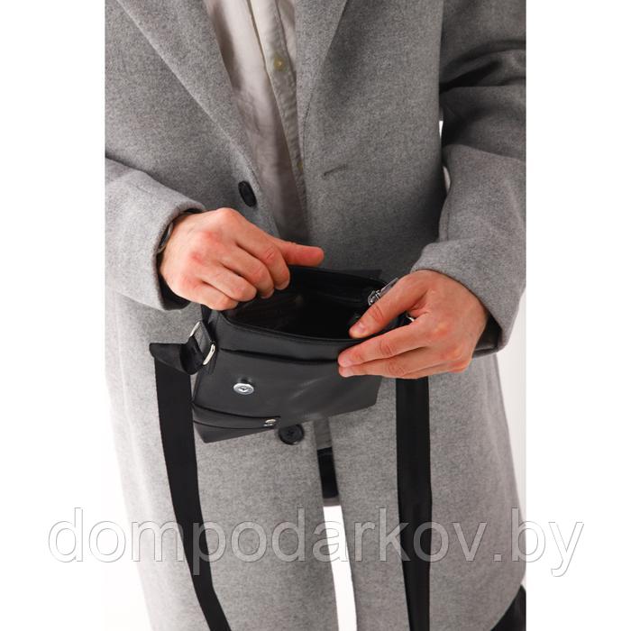 Планшет мужской на молнии, наружный карман, длинный ремень, цвет чёрный - фото 10 - id-p189897902
