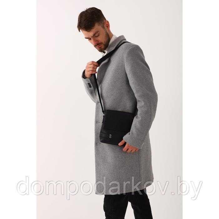 Планшет мужской на молнии, наружный карман, длинный ремень, цвет чёрный - фото 7 - id-p189897902