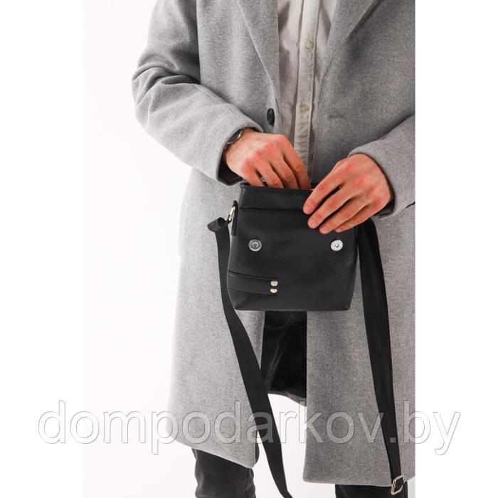 Планшет мужской на молнии, наружный карман, длинный ремень, цвет чёрный - фото 8 - id-p189897902