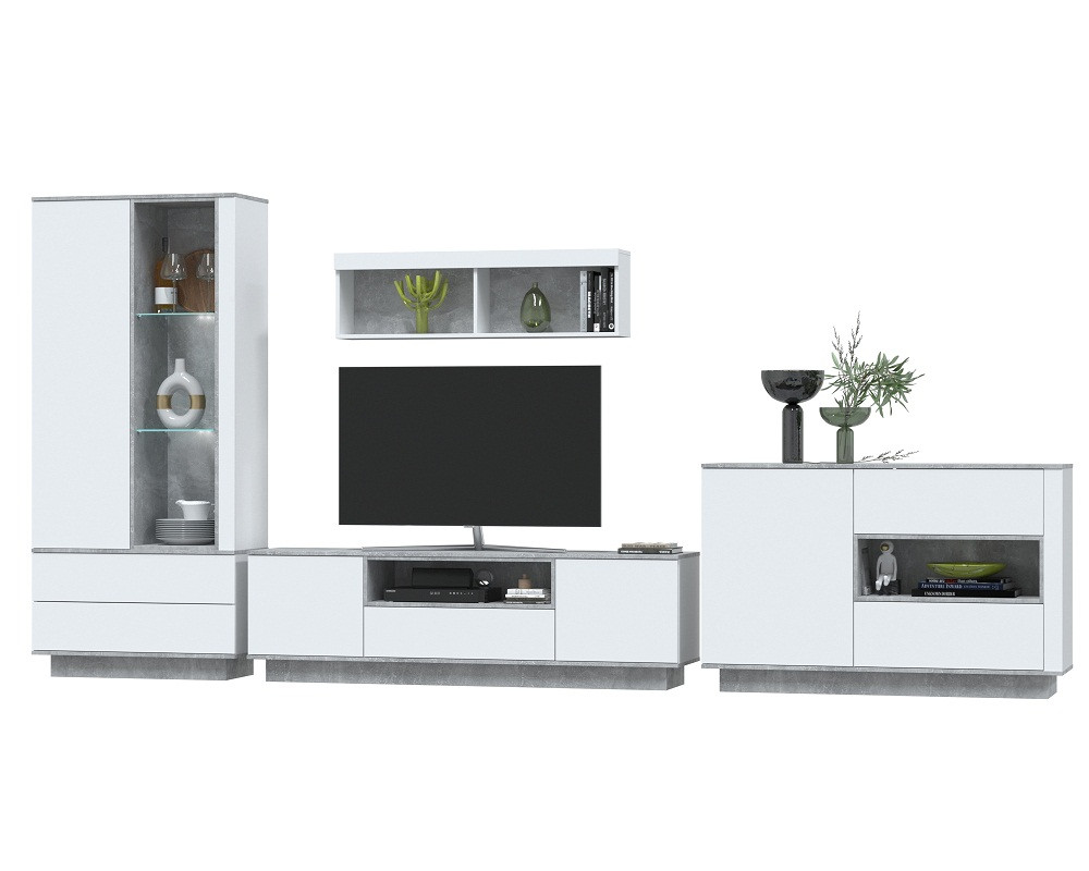 Гостиная Quartz-2 с подсветкой Белый платинум - Бетон