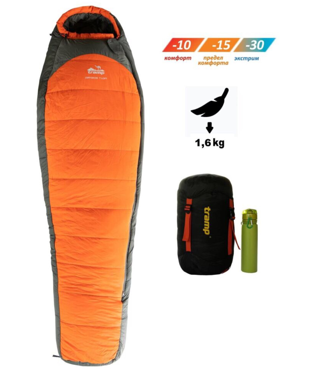 Спальный мешок кокон Tramp Oimyakon T-Loft Compact (левый) 200*80*50 см