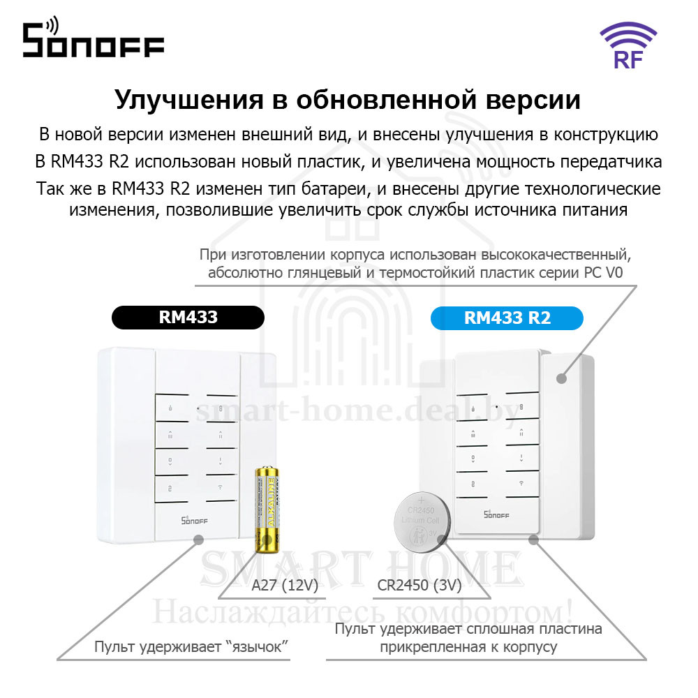 Комплект: Sonoff RM433 + Base (умный 8-ми клавишный пульт ДУ с базой) - фото 2 - id-p189964686