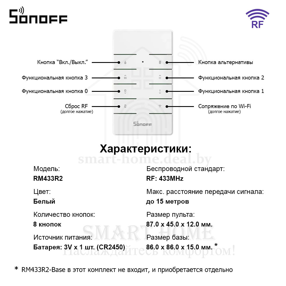 Sonoff RM433 R2 (умный 8-ми клавишный пульт ДУ) - фото 10 - id-p189964941