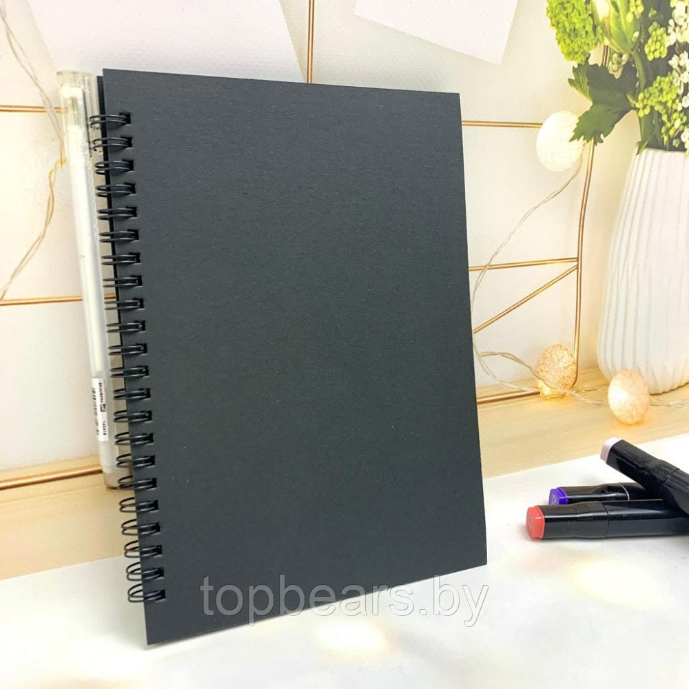 Скетчбук блокнот Sketchbook для рисования белая ручка (А5, плотные листы, чёрная бумага, спираль, 40 листов) - фото 4 - id-p189967453