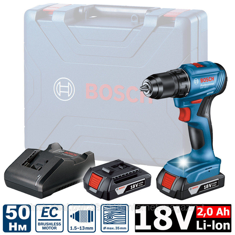 Дрель-шуруповерт аккумуляторная GSR 185-LI Professional BOSCH (06019K3000) - фото 1 - id-p189975556