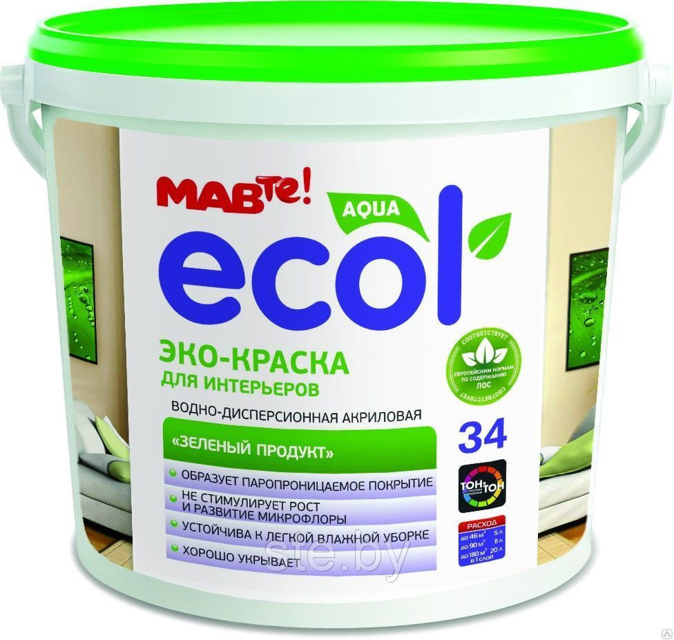 Краска ECOL 34 для интерьеров (белый) 1 л (1,4 кг) - фото 1 - id-p189978331