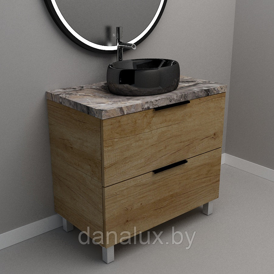 Тумба со столешницей Дана Каскад Топ 80 напольная на 2 ящика (дуб)