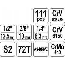 Набор инструмента 1/2", 3/8", 1/4" (111пр.) CrV "Yato" YT-38831, фото 3