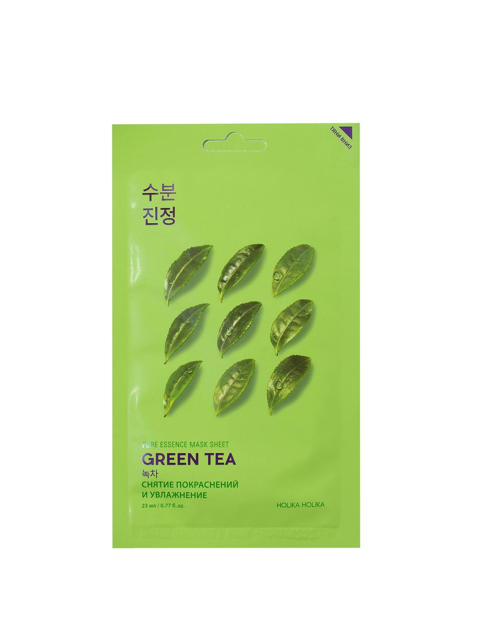 Противовоспалительная тканевая маска Pure Essence Mask Sheet Green Tea, зеленый чай Holika Holika Pure Essence
