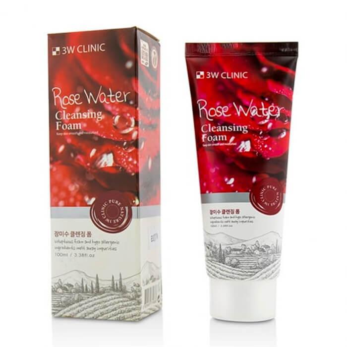 Пенка для умывания с розовой водой натуральная 3W CLINIC Rose Water Foam Cleansing (100 мл)