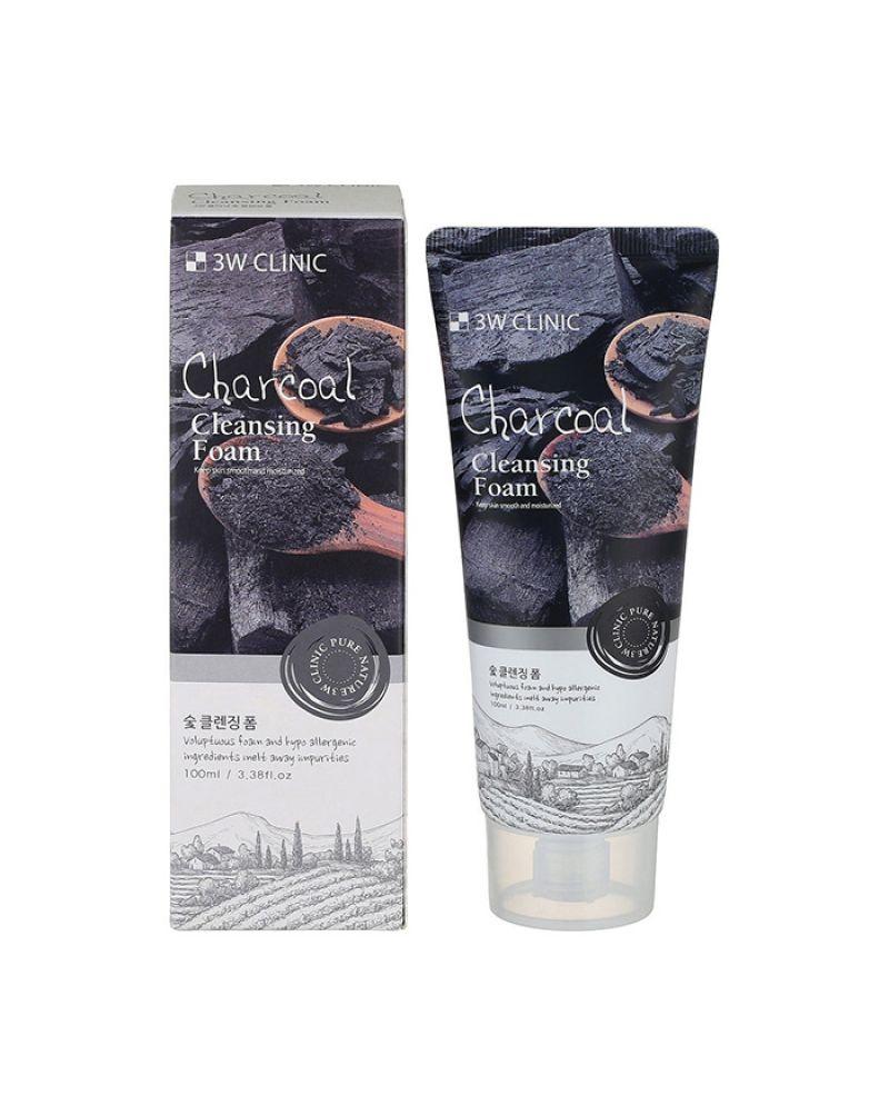 Пенка с древесным углем натуральная 3W CLINIC Charcoal Cleansing Foam (100 мл)