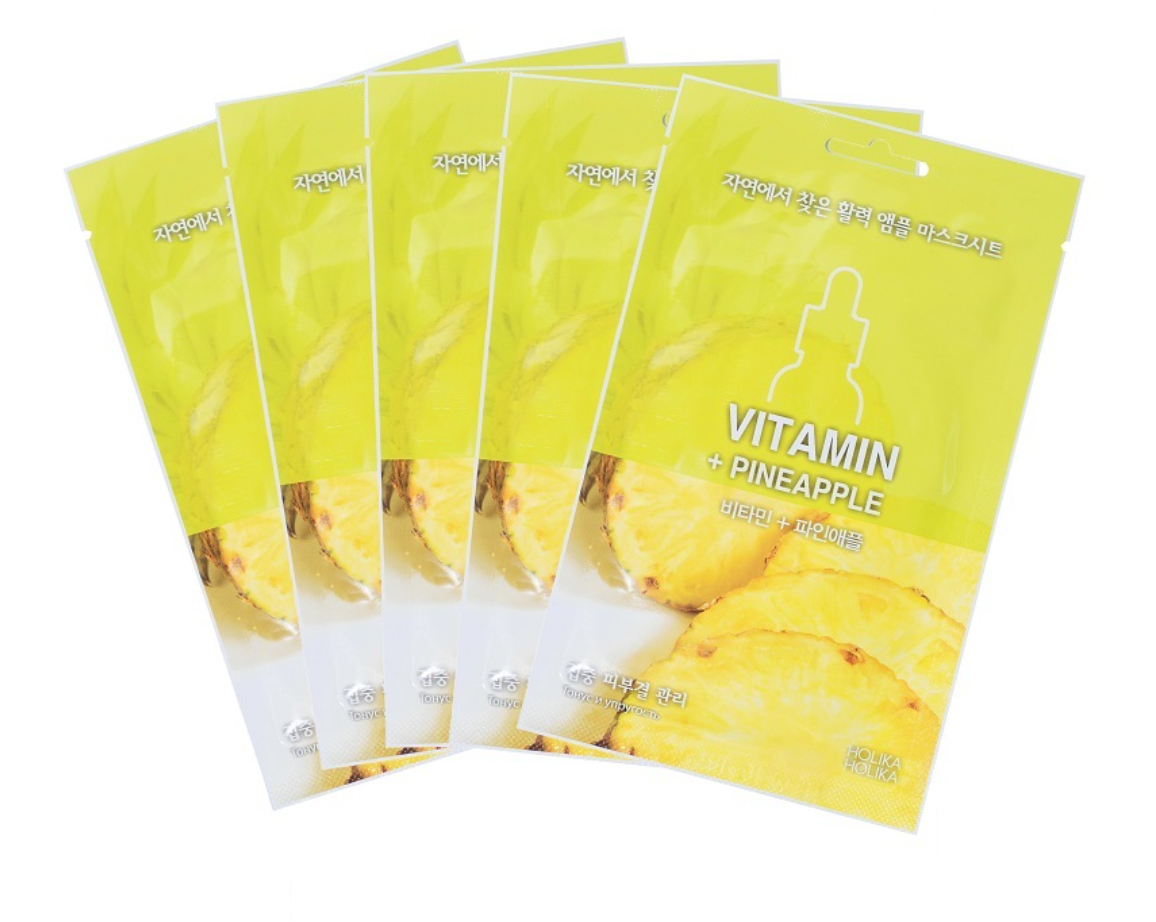 Набор тканевых масок Holika Holika Ampoule Essence Mask Sheet Vitamin + Pineapple 5pcs Special Set (18 мл*5