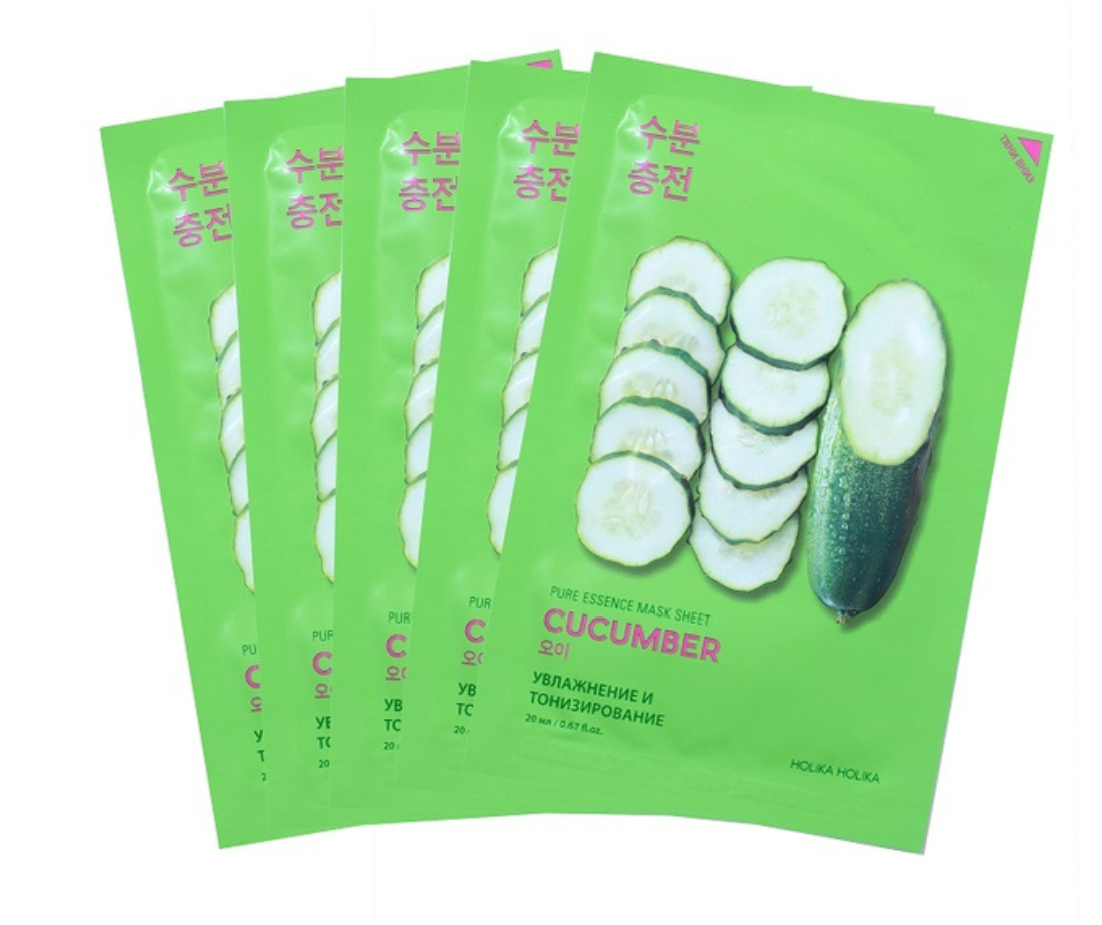 Набор тканевых масок Holika Holika Pure Essence Mask Sheet Cucumber 5 pcs Special Set (20 мл*5 шт)