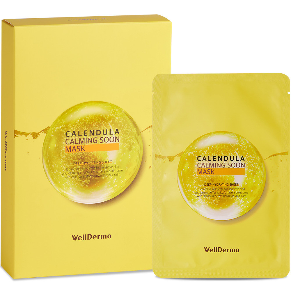 Тканевые маски для лица(набор) с календулой Well derma Calendula Calming Soon Mask (10 шт * 30 мл)