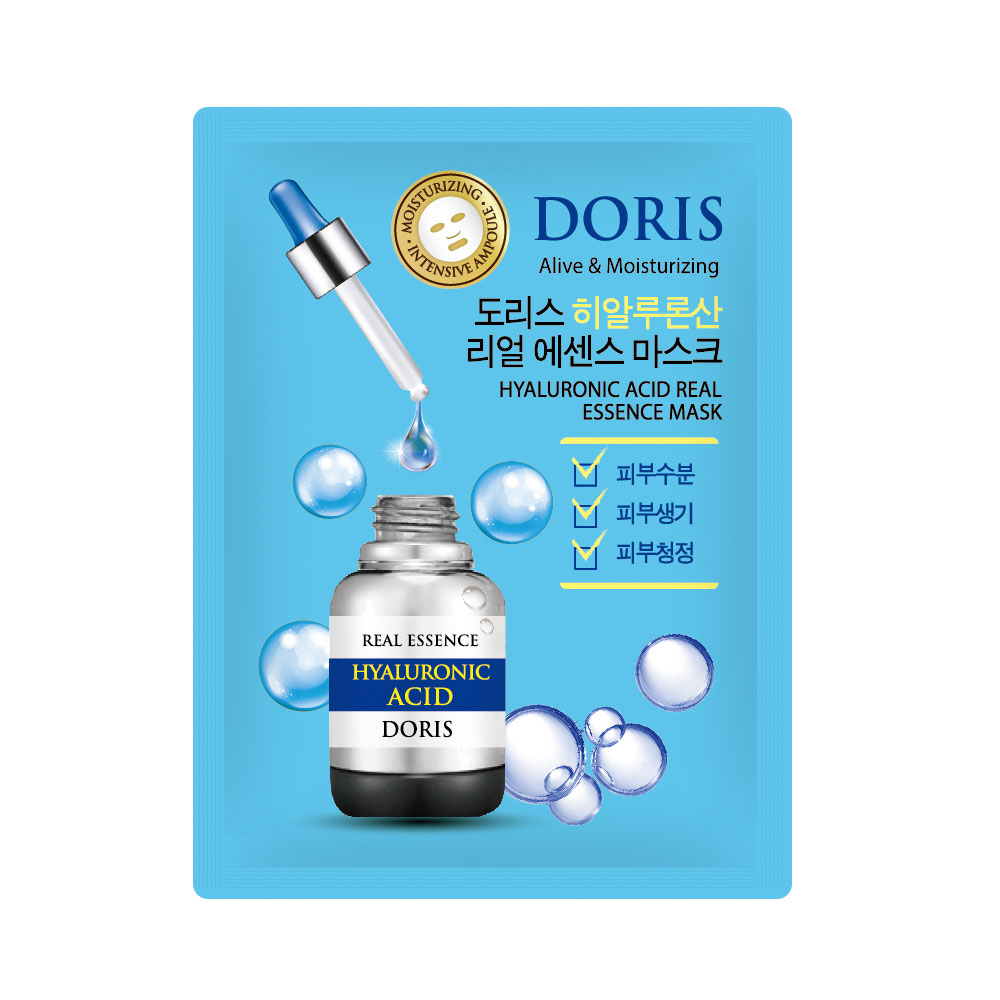 Тканевая маска для лица (набор) с гиалуроном Doris HYALURONIC ACID Real Essence Mask (10 шт*25 мл)