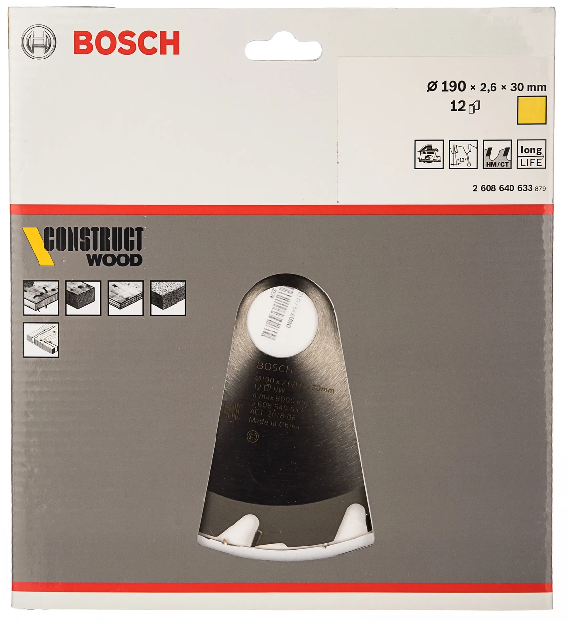 Пильный диск по дереву Bosch Construct Wood 190х2,6х30 мм Z12 (2608640633) - фото 1 - id-p189993929