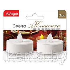 Свеча "Классика" чайная светодиодная "VEGAS", 3,8х4 см, 2 шт, с батарейкой, 55047