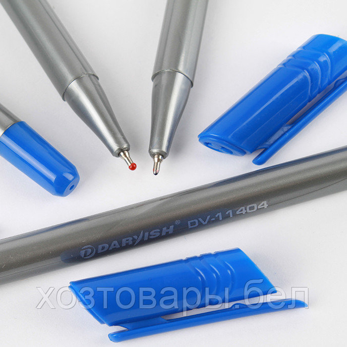 Ручка шариковая синяя на масляной основе "Darvish" корпус трёхгранный серый - фото 2 - id-p190001492