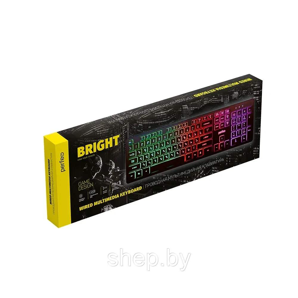 Клавиатура Perfeo "BRIGHT", GAME DESIGN, подсветка, USB, черный PF_B4891 - фото 8 - id-p190023117