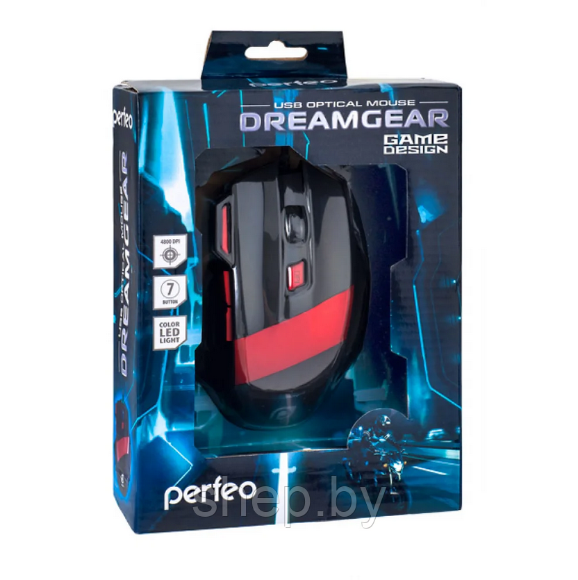 Perfeo GEAR оптическая, 7 кнопок, USB, чёрно-красный, GAME DESIGN, подсветка 6 цветов PF-1711-GM - фото 2 - id-p190023888