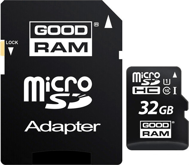 Карта памяти GOODRAM microSDHC (Class 10) UHS-I 32GB + адаптер [M1AA-0320R11] - фото 1 - id-p190023246