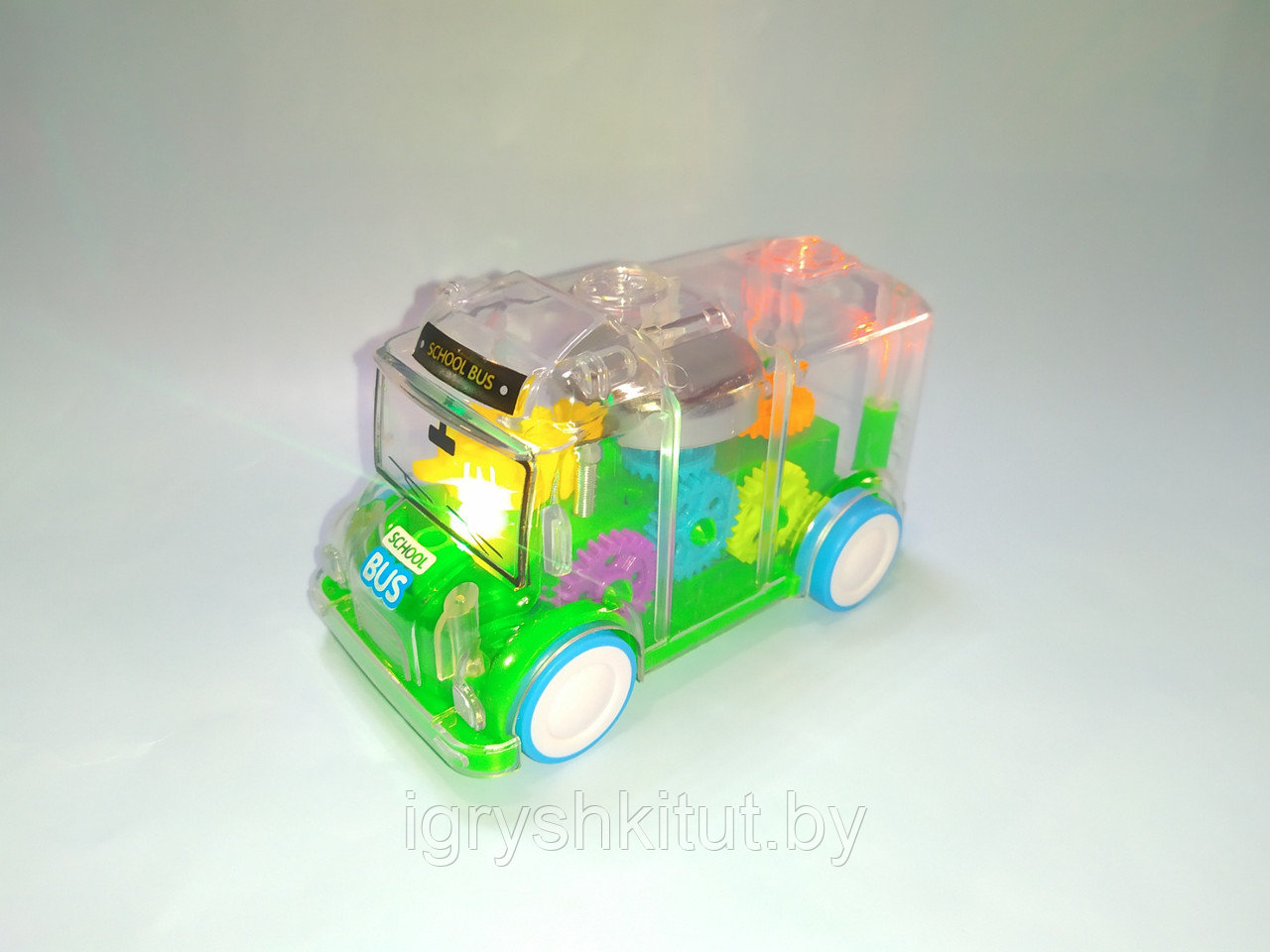 Игрушка прозрачный автобус с шестеренками, свет, звук