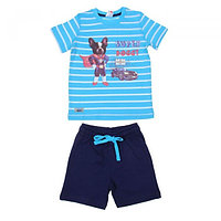 Комплект для мальчика футболка шорты бирюза темно синий р-р 122