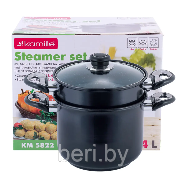 KM-5822 Пароварка Kamille 4 л, кастрюля-пароварка, 20 см