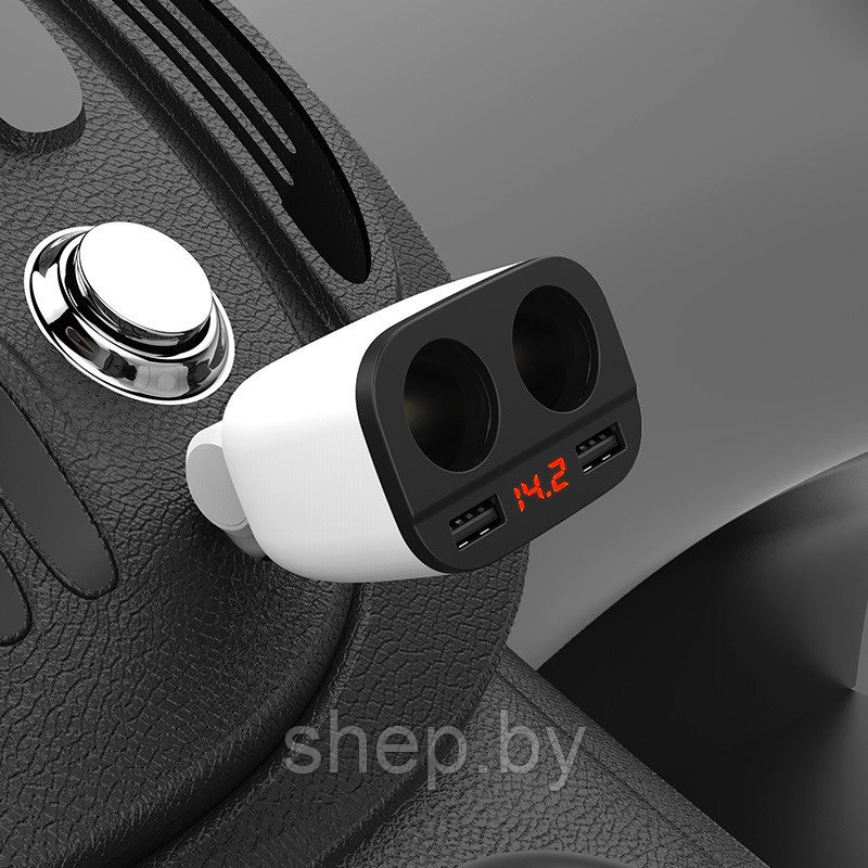 Автомобильное ЗУ Hoco Z28 (2USB: 3.5A, дисплей, 2 прикуривателя) - фото 4 - id-p190083680