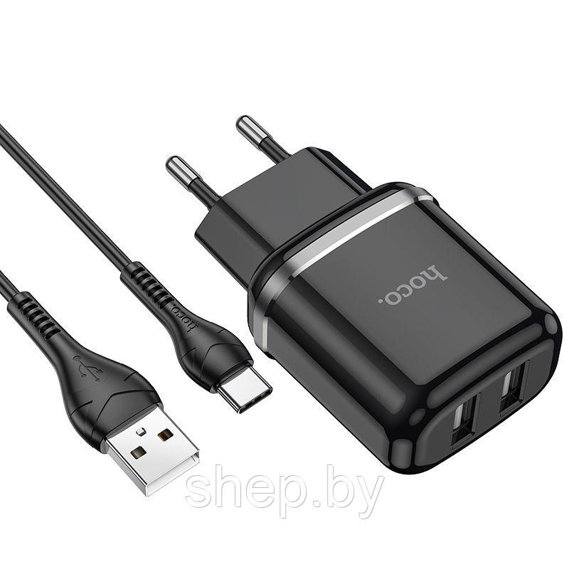 Сетевое зарядное устройство Hoco N4 (2USB: 5V 2.4A + кабель Type-C) цвет: белый,черный - фото 3 - id-p190084321