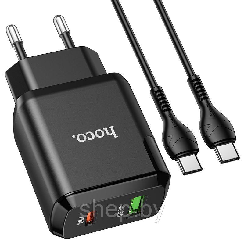 Сетевое зарядное устройство Hoco N5 (1USB QC3.0 +1USB-C + кабель Type-C to Type-C) цвет: черный - фото 1 - id-p190084504