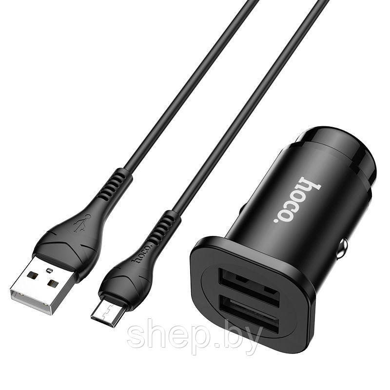 Автомобильное ЗУ Hoco NZ4 (2 USB:5V/2.4A,общий выход 5V/4.8A+кабель Micro) цвет: черный - фото 2 - id-p190085740