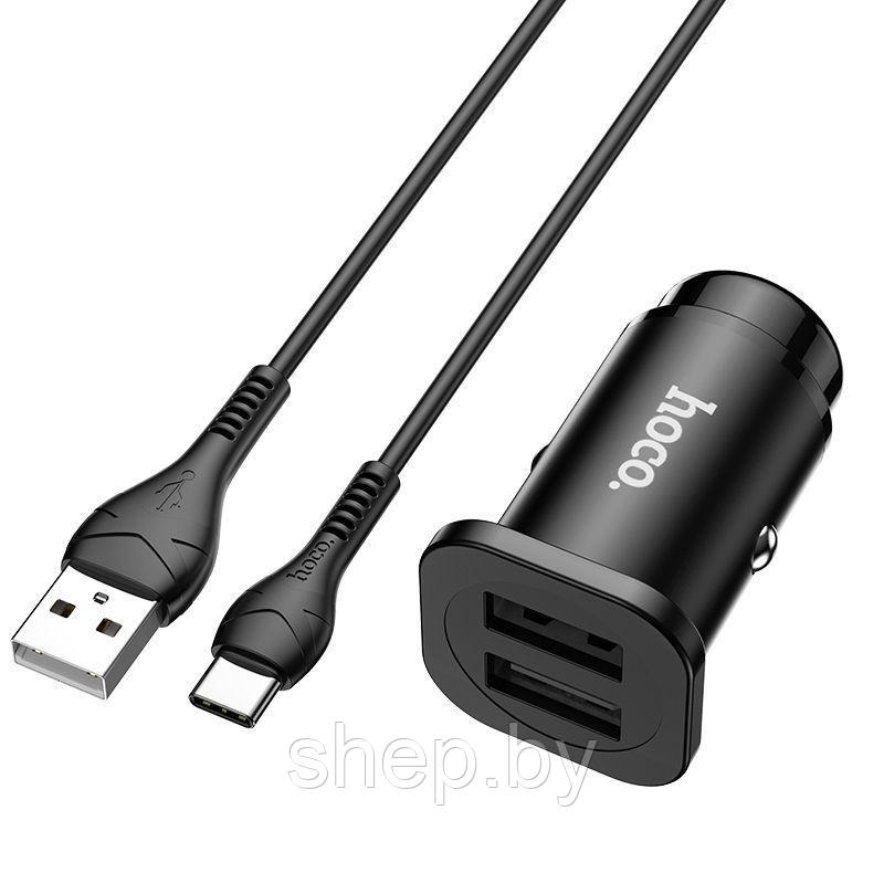 Автомобильное ЗУ Hoco NZ4 (2 USB:5V/2.4A,общий выход 5V/4.8A+кабель Type-C) цвет: черный - фото 2 - id-p190085745