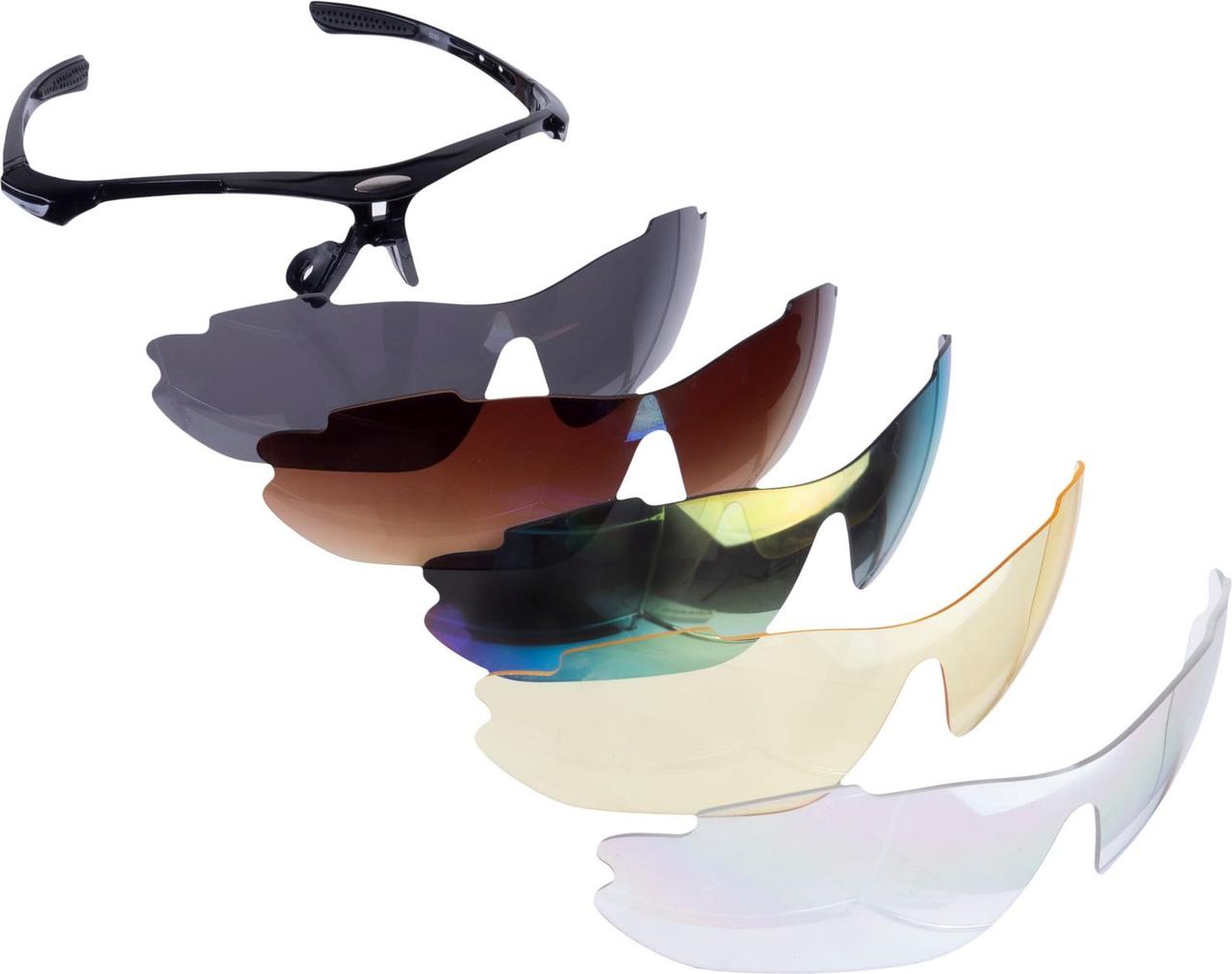 Очки спортивные солнцезащитные с 5 сменными линзами в чехле, черные - фото 1 - id-p168531202