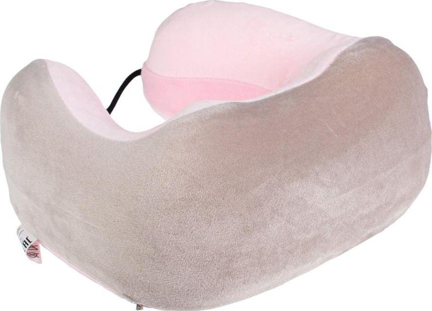 Дорожная подушка-подголовник для шеи с завязками, серо-розовая - фото 3 - id-p168532110