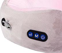 Дорожная подушка-подголовник для шеи с завязками, серо-розовая, фото 3