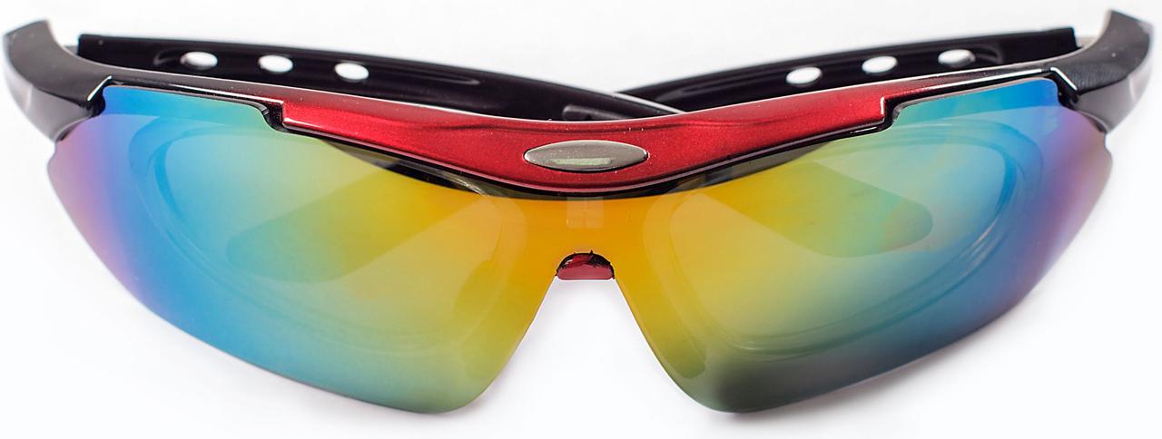 Очки спортивные солнцезащитные с 5 сменными линзами в чехле, красные - фото 2 - id-p168531405