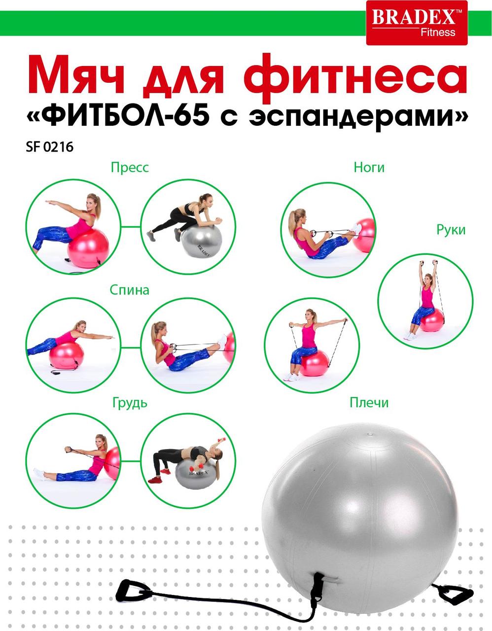 Мяч для фитнеса «ФИТБОЛ-65 с эспандерами» - фото 7 - id-p168531483