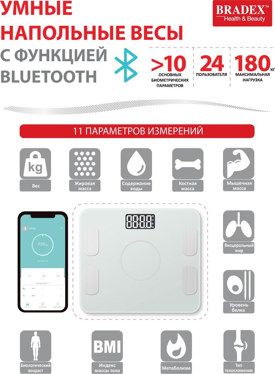 Умные напольные весы с функцией Bluetooth, белые - фото 4 - id-p170654638