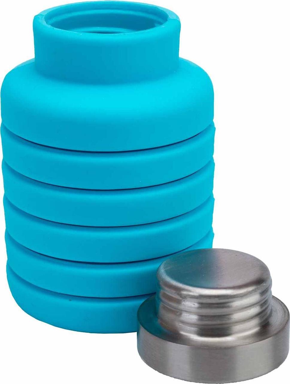 Бутылка для воды силиконовая складная с крышкой, 500 мл, голубая - фото 2 - id-p168531825