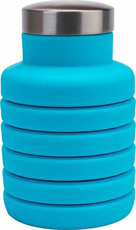 Бутылка для воды силиконовая складная с крышкой, 500 мл, голубая, фото 2