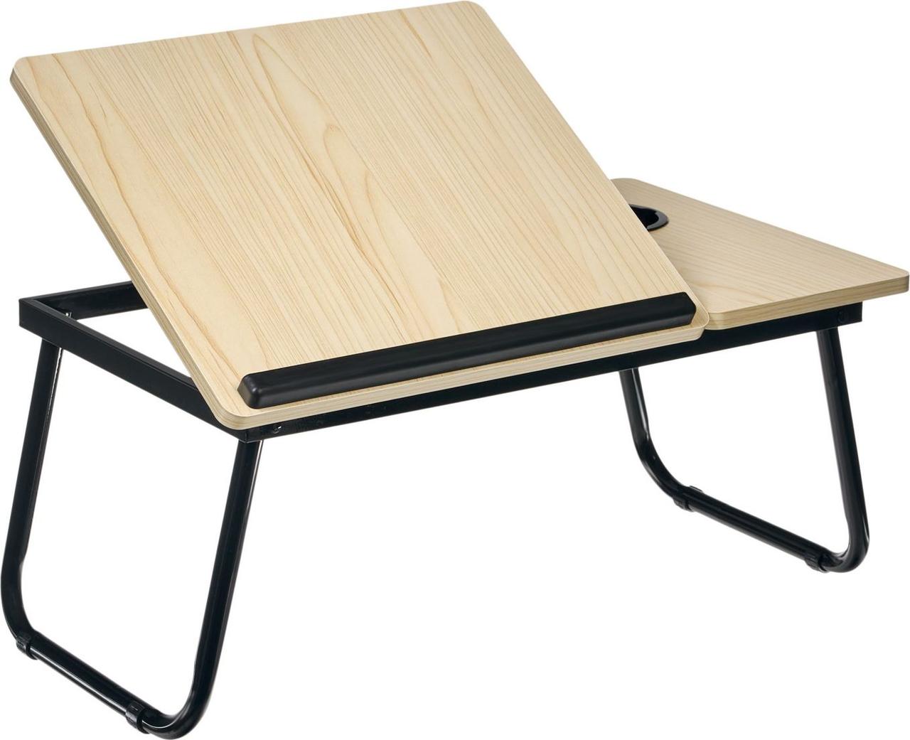 Стол складной с подъёмной крышкой и подстаканником «ВИТА», 55x32x25см, мдф, металл, св.дерево, черный - фото 1 - id-p184695976