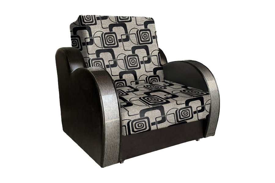 Кресло-кровать Виктория с декором 3 (рогожка кубики коричневые/кожзам коричневый) - фото 1 - id-p190097662