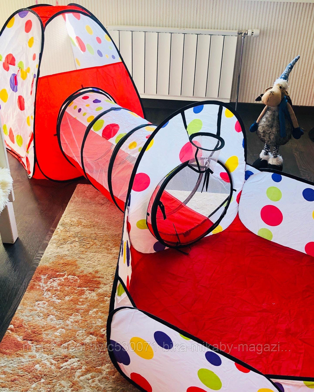 Детская игровая палатка домик с бассейном и тоннелем (280 см общая длины), арт. MG-13 (красный) - фото 2 - id-p190111332