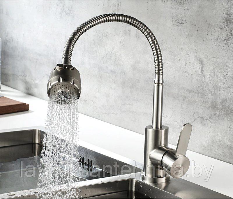 Смеситель для кухни LEDEME L74304 с гибким изливом (сатин)